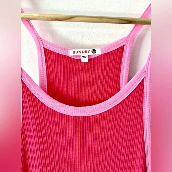 Sundry Colorblock Ribbed Mini Dress in Hibiscus & Neon Pink Trim Size Small - Picture 12 of 13